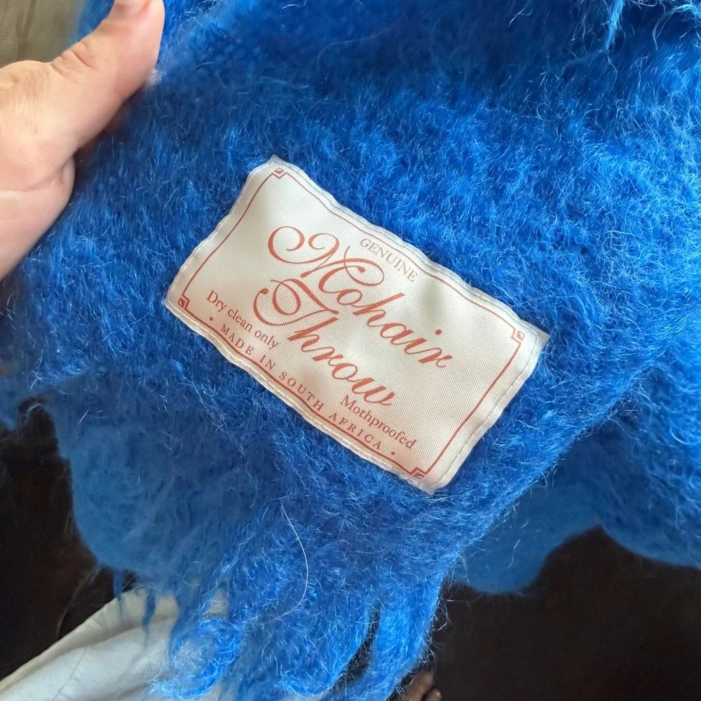 South African Mohair Fringe End Blanket in Blue